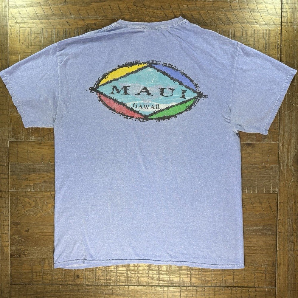 Vintage Maui Hawaii T Shirt Sz LARGE Blue Y2K 2000s Faded Distressed